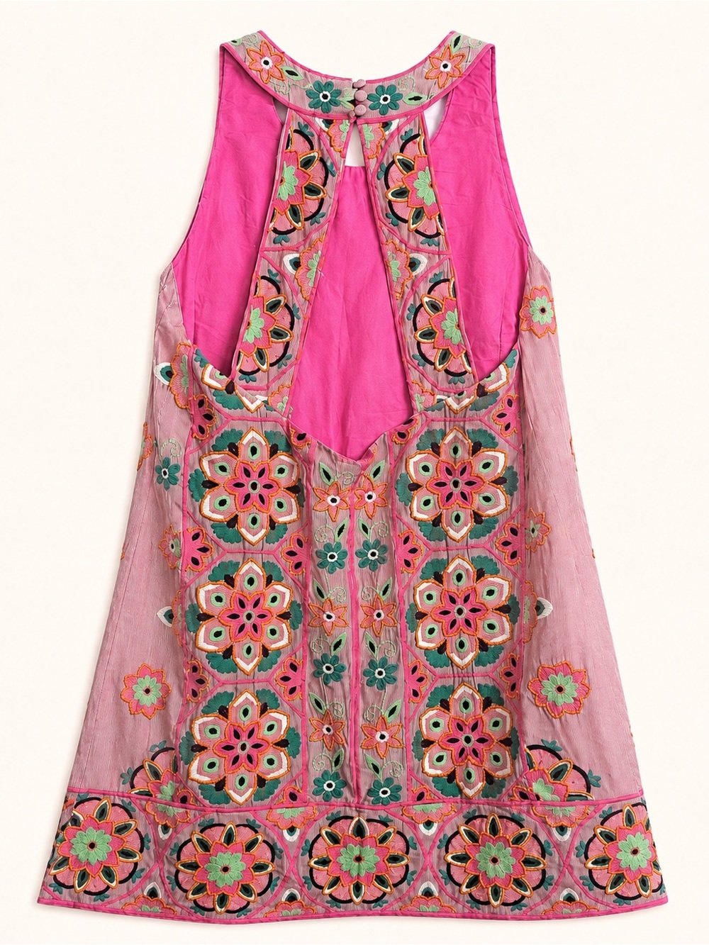 Anthropologie Embroidered Applique Shift Dress Pink - Picture 2 of 6